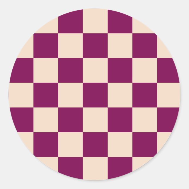 Maroon and beige checkerboard pattern classic round sticker (Front)