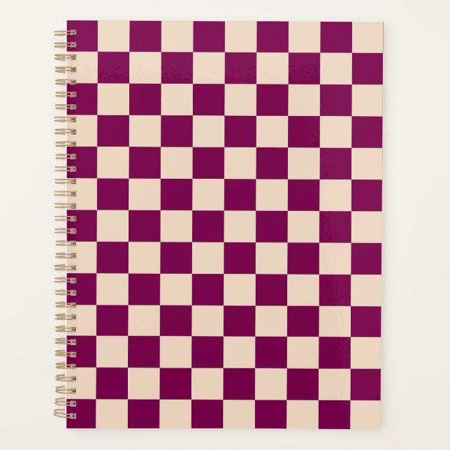 Maroon and beige checkerboard pattern planner (Front)