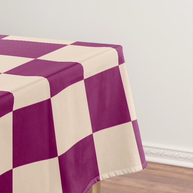 Maroon and beige checkerboard pattern tablecloth (In Situ)