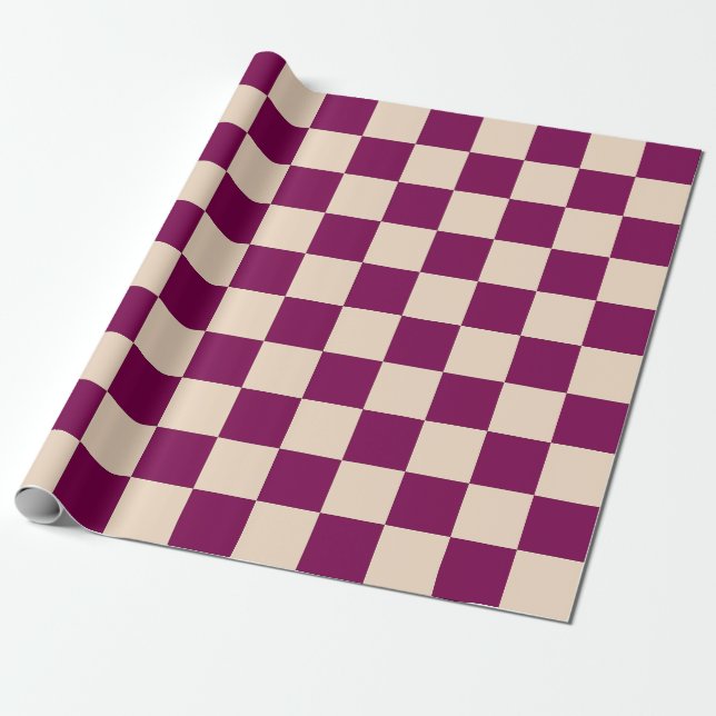 Maroon and beige checkerboard pattern wrapping paper (Unrolled)