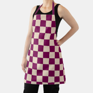 Maroon and beige chequerboard pattern apron