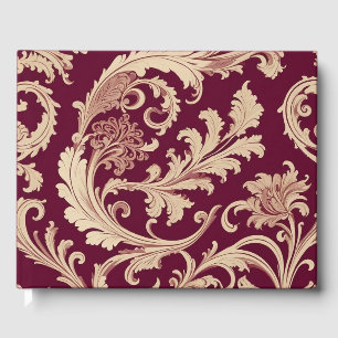 Maroon and Beige Vintage Pattern Add Info to Spine Guest Book
