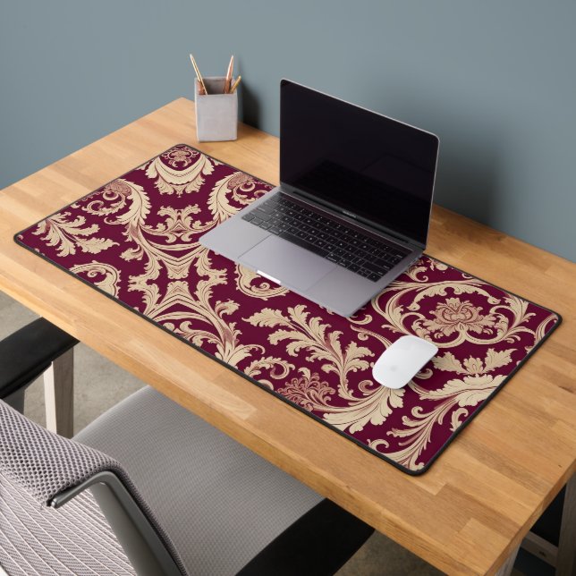 Maroon and Beige Vintage Pattern  Desk Mat (Office 2)
