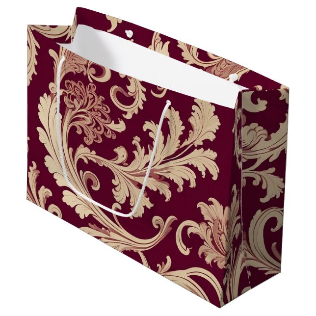 Maroon and Beige Vintage Pattern  Large Gift Bag (Front Angled)