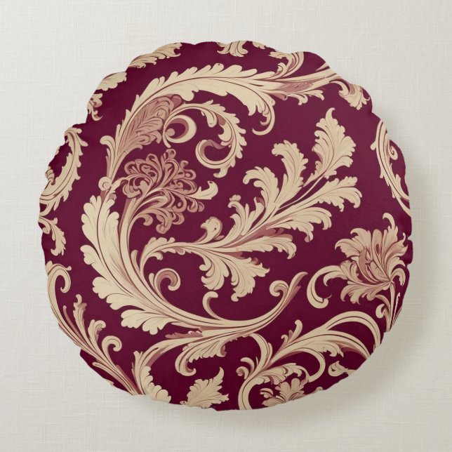 Maroon and Beige Vintage Pattern  Round Pillow (Front)
