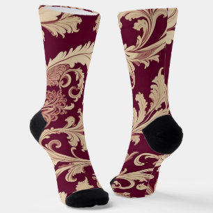 Maroon and Beige Vintage Pattern  Socks