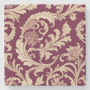 Maroon and Beige Vintage Pattern  Stone Coaster