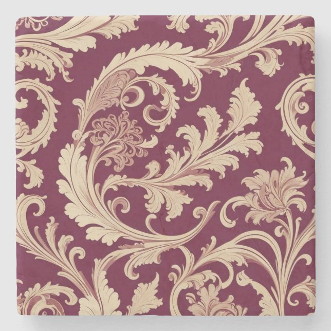 Maroon and Beige Vintage Pattern  Stone Coaster (Front)