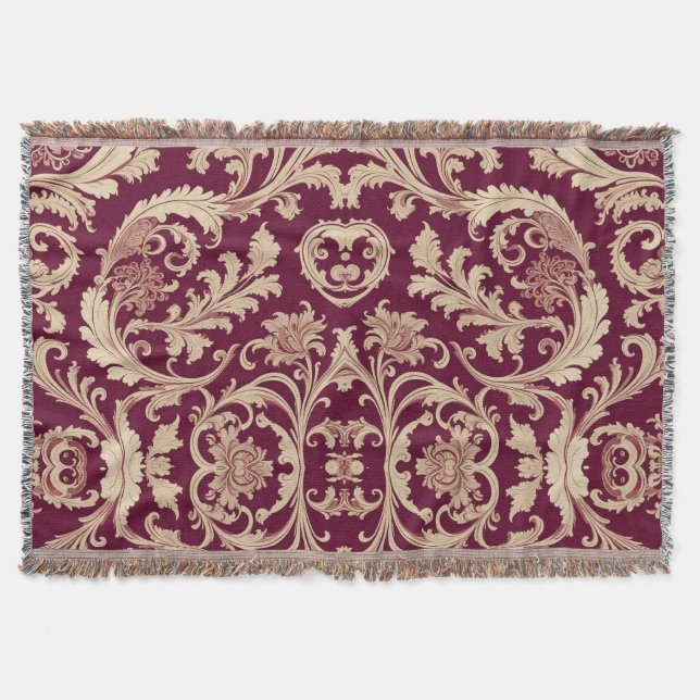 Maroon and Beige Vintage Pattern  Throw Blanket (Front)