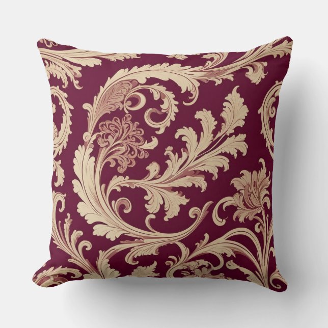 Maroon and Beige Vintage Pattern  Throw Pillow (Front)