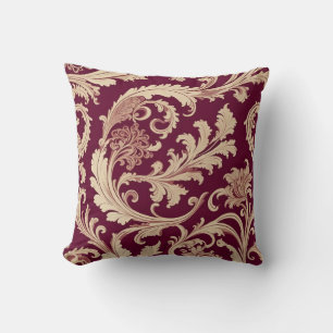 Maroon and Beige Vintage Pattern  Throw Pillow