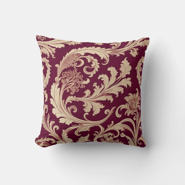 Maroon and Beige Vintage Pattern  Throw Pillow (Front)
