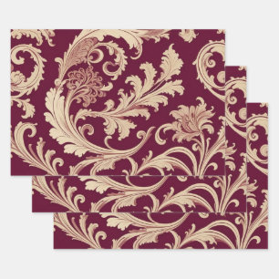 Maroon and Beige Vintage Pattern Wrapping Paper Sheet