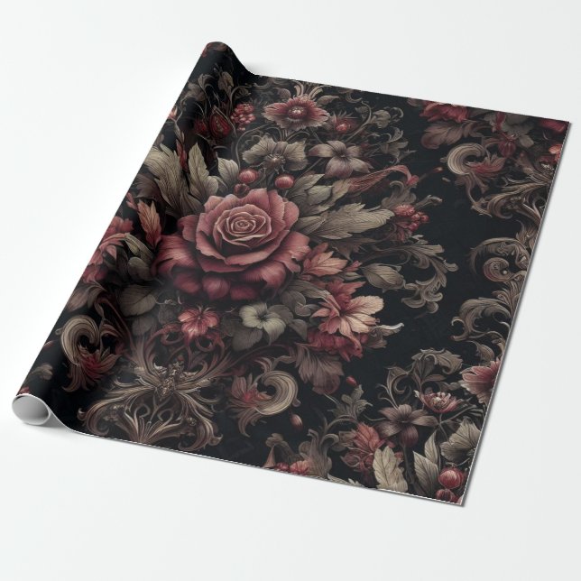 Maroon and Black Gift Wrapping Paper  (Unrolled)