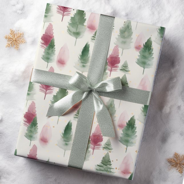 Maroon and Dark Green Pine Tree Wrapping Paper Sheet (Creator Uploaded)