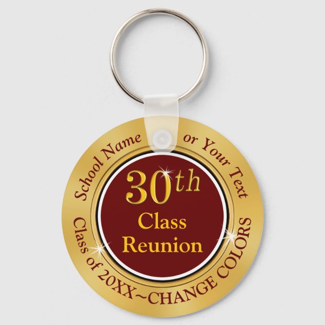 Maroon and Gold 30 year High School Reunion Ideas Keychain (Front)