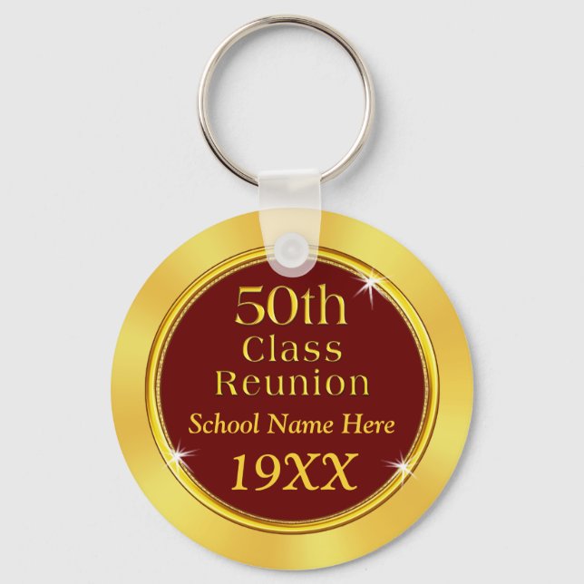 Maroon and Gold 50th High School Reunion Souvenirs Keychain (Front)