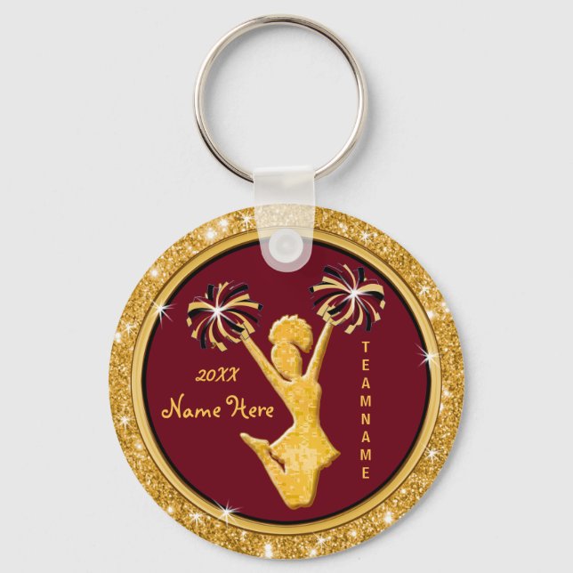 Maroon and Gold Cheap Personalized Cheer Keychains (Front)