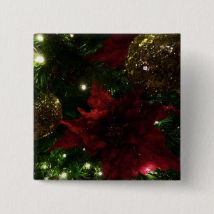 Maroon and Gold Christmas Tree I Holiday Photo 2 Inch Square Button