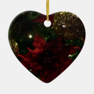 Maroon and Gold Christmas Tree I Holiday Photo Ceramic Ornament