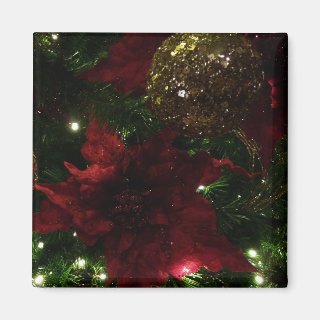 Maroon and Gold Christmas Tree I Holiday Photo Magnet (Front)