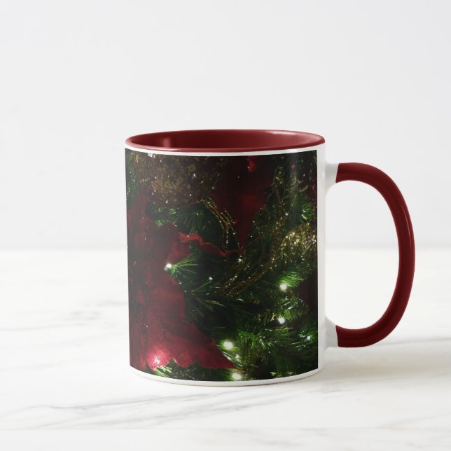 Maroon and Gold Christmas Tree I Holiday Photo Mug (Right)