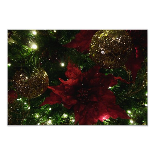 Maroon and Gold Christmas Tree I Holiday Photo Print (Front)
