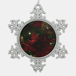 Maroon and Gold Christmas Tree I Holiday Photo Snowflake Pewter Christmas Ornament