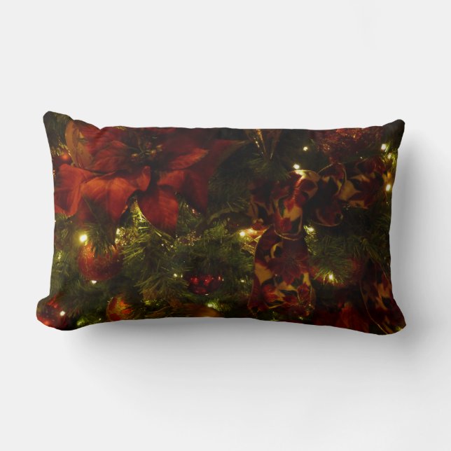 Maroon and Gold Christmas Tree II Lumbar Pillow (Front)