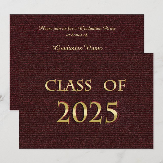 Maroon and Gold Class of 2025 Graduation Party  Invitation (Front/Back)