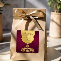 Maroon and gold elephants Indian wedding thank you