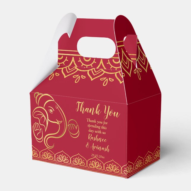Maroon and gold Ganesha Indian wedding custom Favor Box (Front Side)