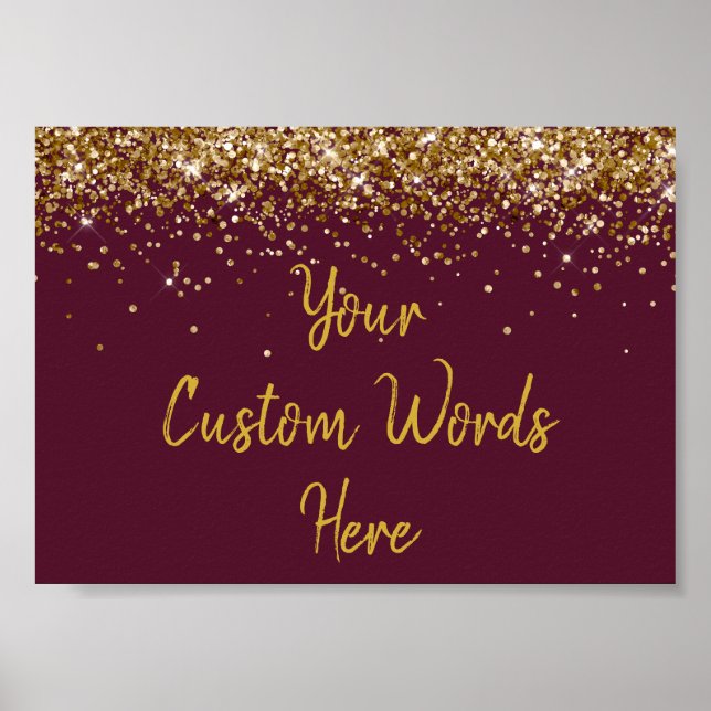 Maroon and Gold Glitter Birthday Party Anniversary Poster (Front)