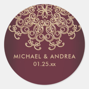 MAROON AND  GOLD INDIAN INSPIRED  LABEL