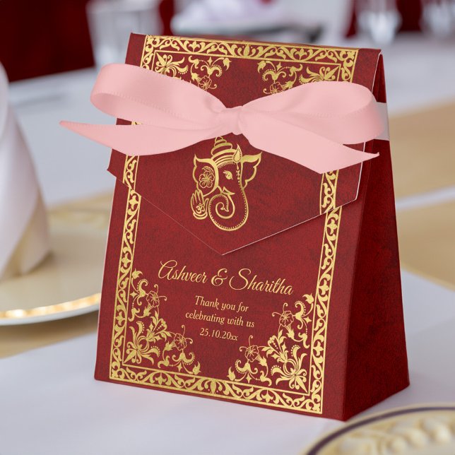 Maroon and gold Indian wedding elephant Favor Box (Maroon and gold Indian wedding elephant elegant Favor Boxes Indian wedding favors)