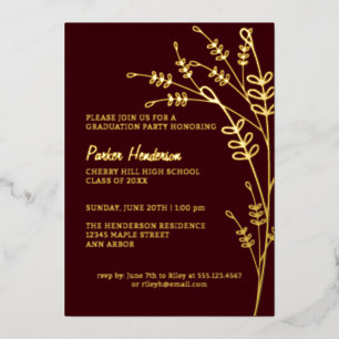 Maroon and Gold Modern Floral Graduation Party