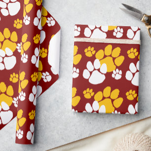 Maroon and Gold Pawprint Wrapping Paper