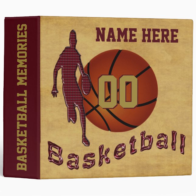Maroon and Gold Personalized Basketball Binder (Front/Spine)
