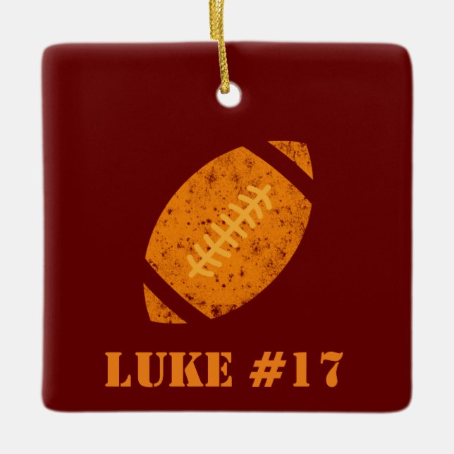 Maroon and Gold Personalized Football  Ceramic Orn Ceramic Ornament (Front)