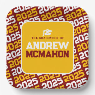 Maroon and Gold Personalized Graduation Paper Plate