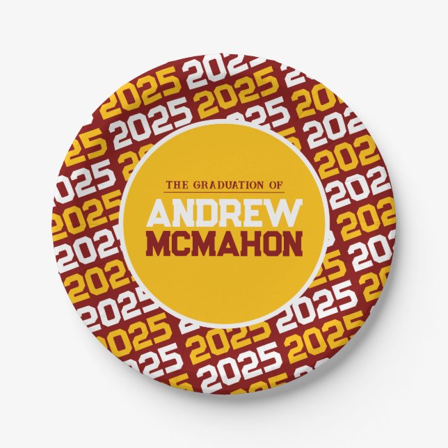 Maroon and Gold Personalized Graduation Paper Plate (Front)