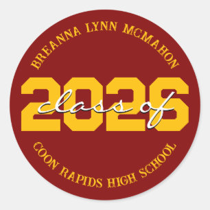 Maroon and Gold Personalized Graduation Stickers