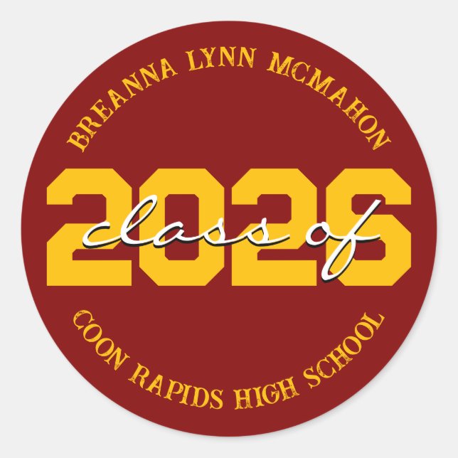 Maroon and Gold Personalized Graduation Stickers (Front)