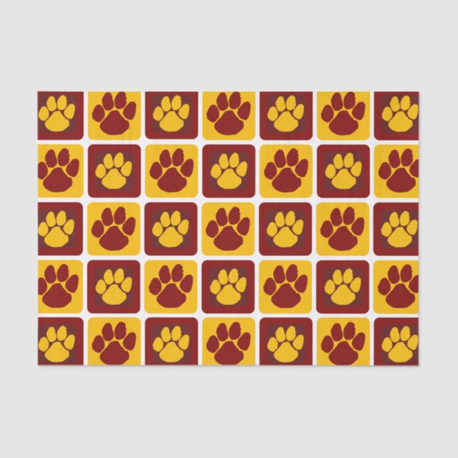 Maroon and Gold Repeating Pawprint  Tissue Paper (Front)