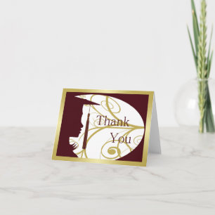 Maroon and Gold Silhouette Thank You Card