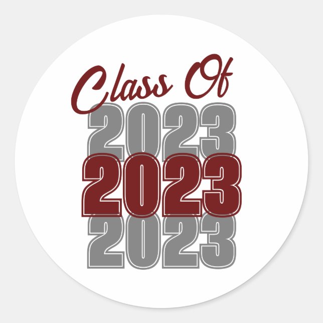 Maroon and Grey Class of Graduation Classic Round Sticker (Front)