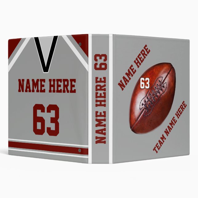 Maroon and Grey Personalized Football Binder (Background)