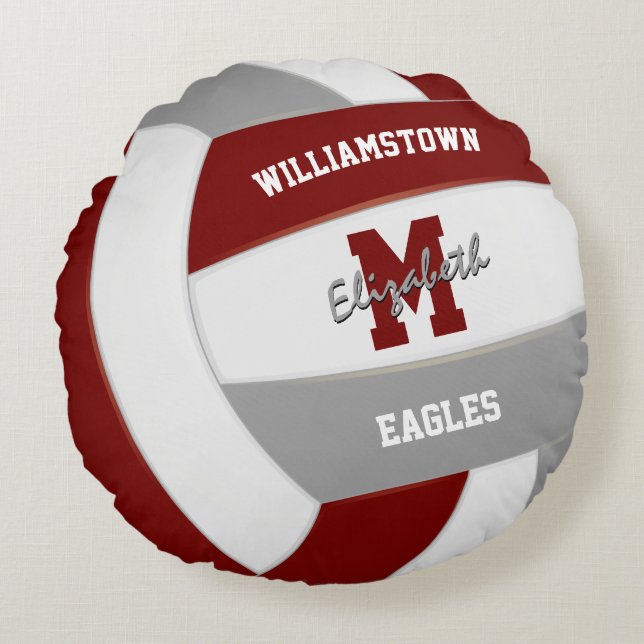 maroon and grey sports team colours volleyball roo round pillow (Front)