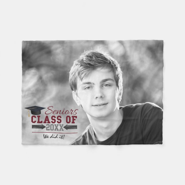 Maroon and Grey Typography Graduation Blanket (Front (Horizontal))