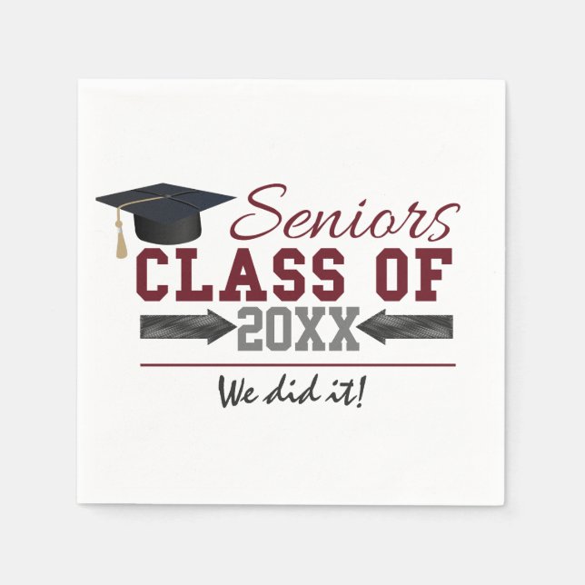 Maroon and Grey Typography Graduation napkins (Front)